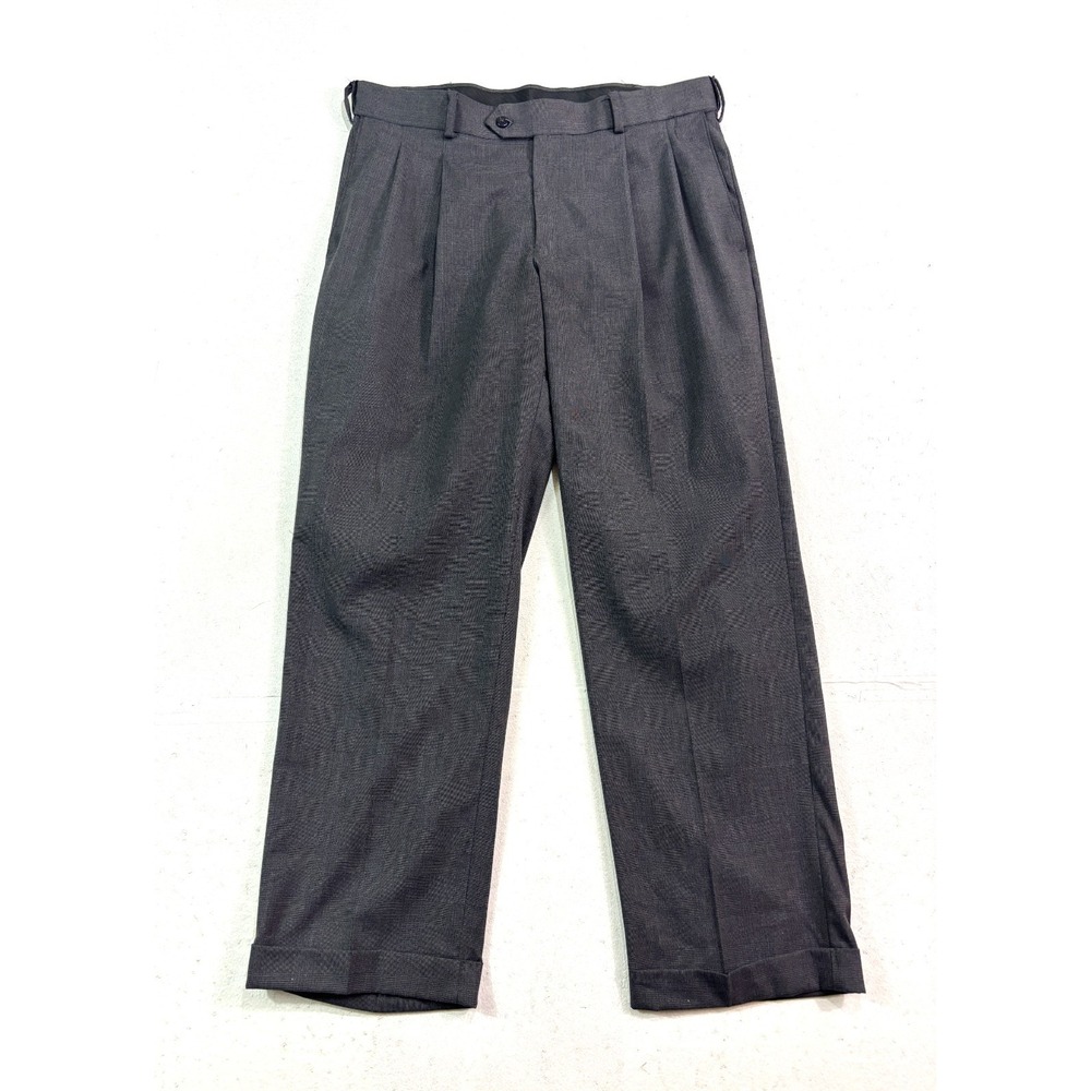 Stafford 34x30 Charcoal Glen Plaid Dress Suit pants Pleated Cuffed‎ Classic Fit